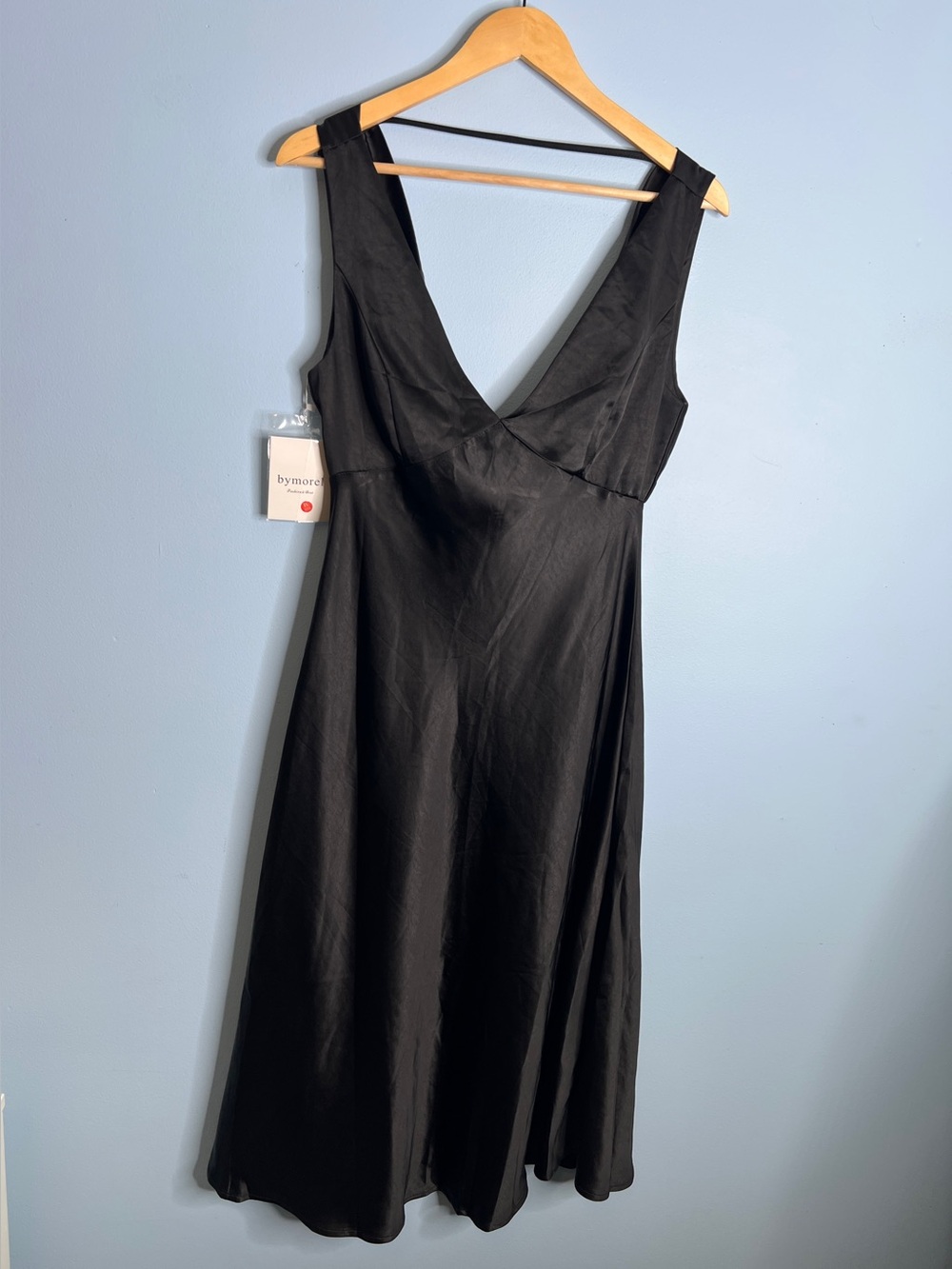 Whimsigoth V-Neck Sleeveless Midi Dress Black Size Medium Satin Like Slip Dress